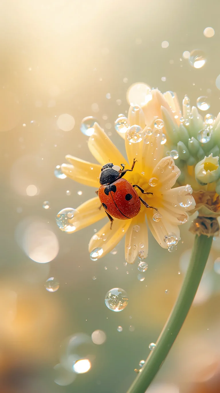 cute-macro-animal-wallpapers-spring-aesthetic-ladybug-yellow-flower-macro-phone