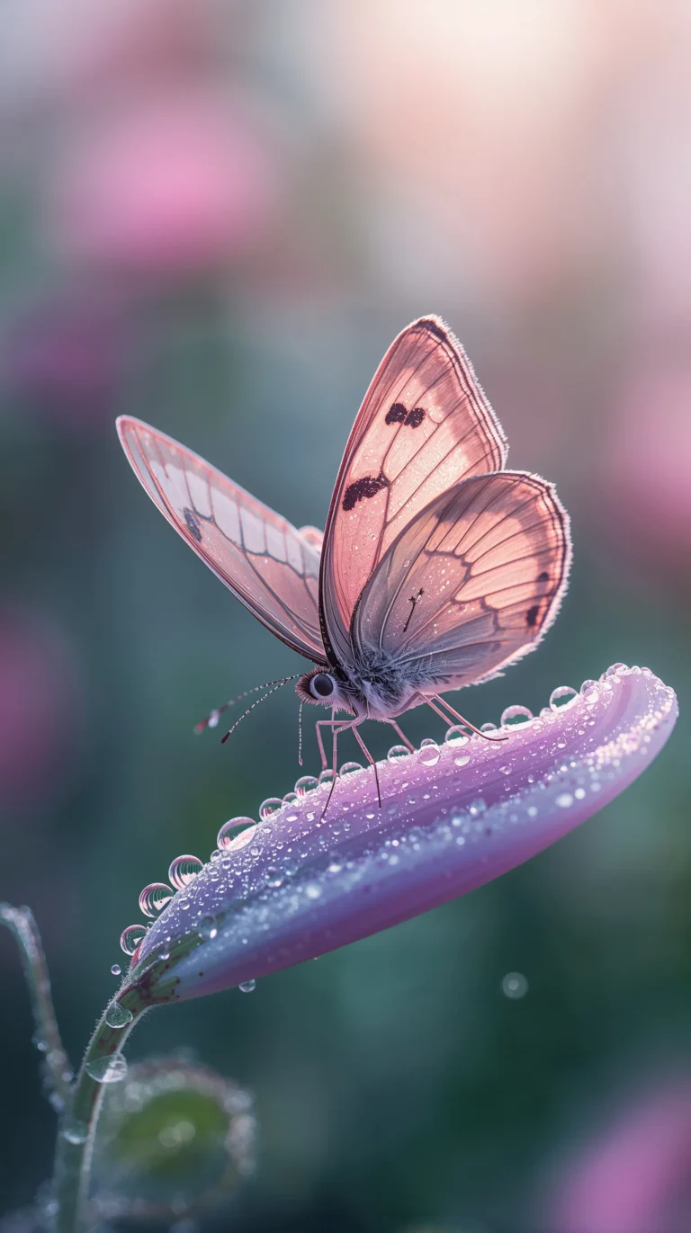 cute-macro-animal-wallpapers-spring-aesthetic-lavender-butterfly-dewdrops-phone