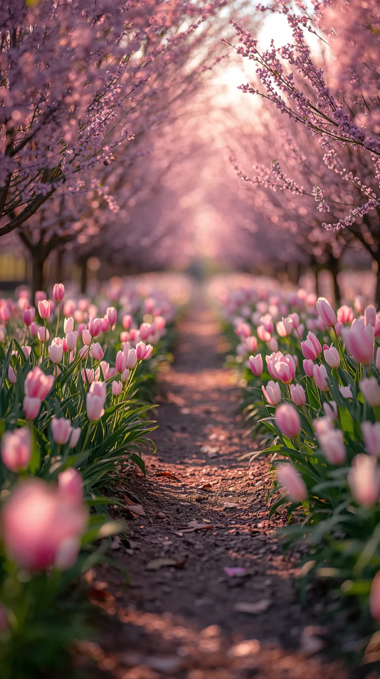 first-bloom-spring-wallpapers-aesthetic-4k-pastel-garden-path-phone