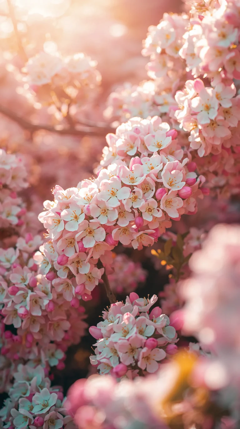 first-bloom-spring-wallpapers-aesthetic-4k-pink-flower-bush-golden-light-phone