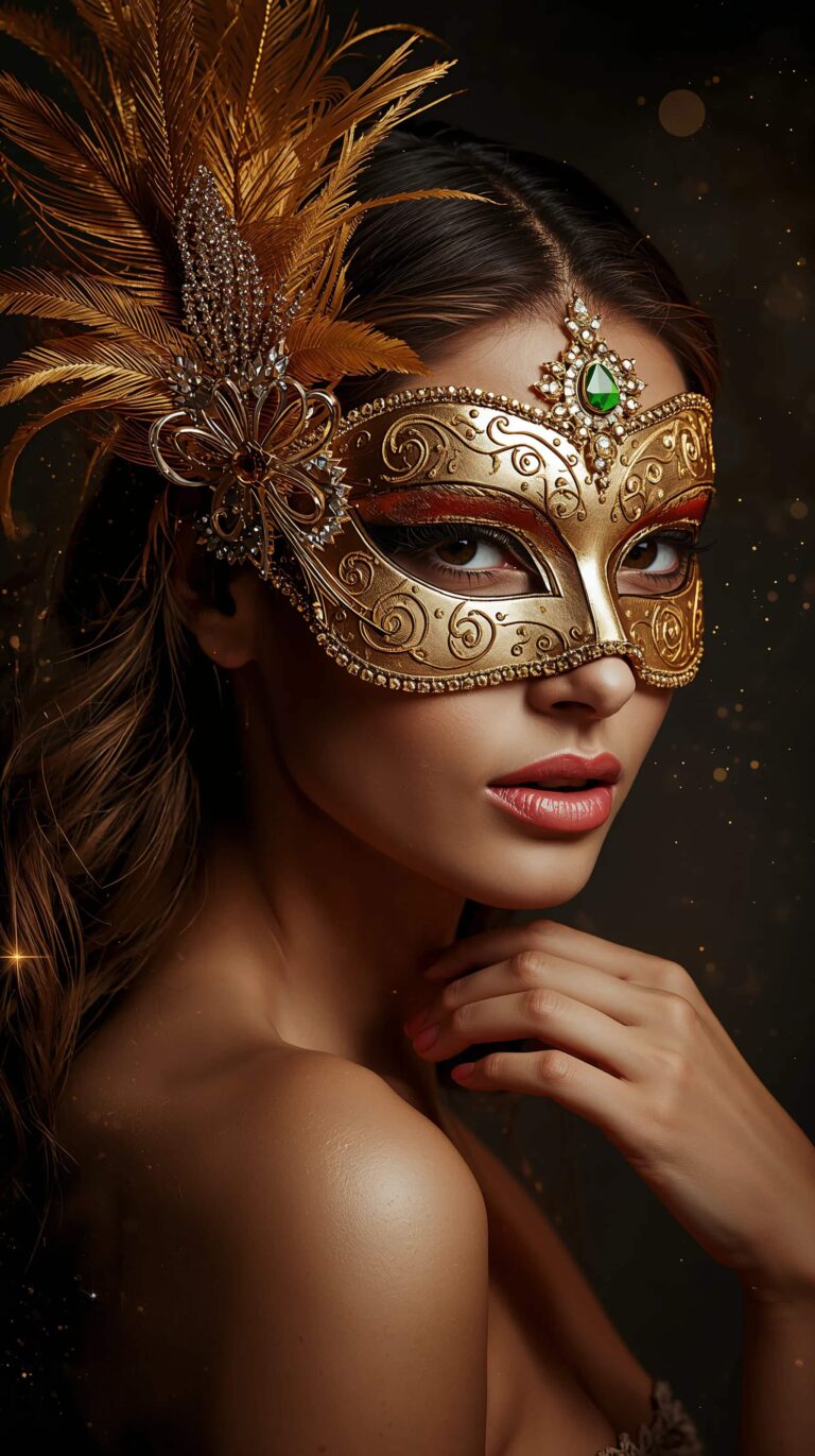 masquerade-ball-aesthetic-wallpapers-golden-feather-mask-portrait-phone