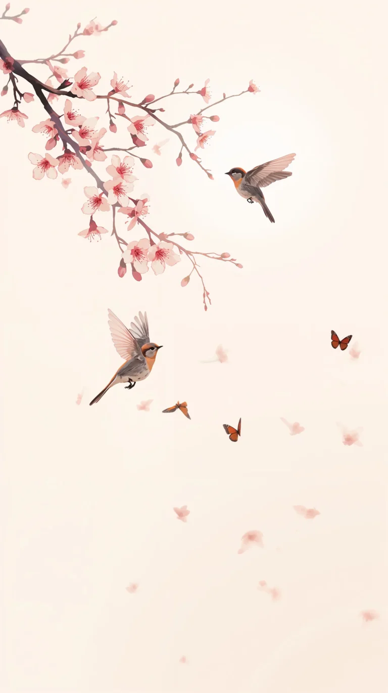 minimal-spring-aesthetic-wallpapers-for-every-device-floating-petals-bird-phone