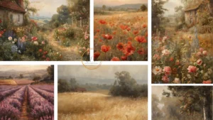 vintage countryside painting wallpapers collage