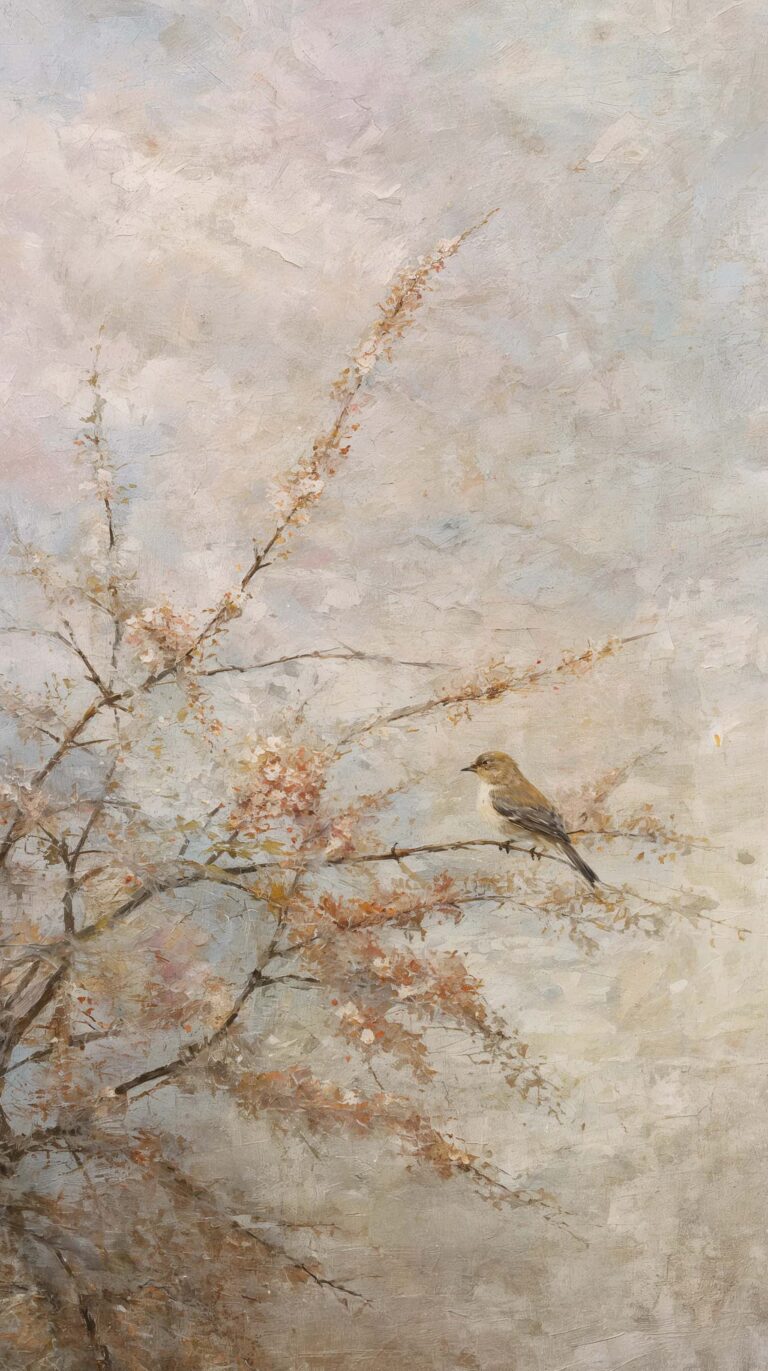 vintage-spring-painting-wallpapers-bird-blossom-branch-4k-dark-phone