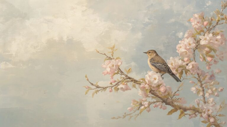 vintage-spring-painting-wallpapers-bird-blossom-branch-4k-laptop