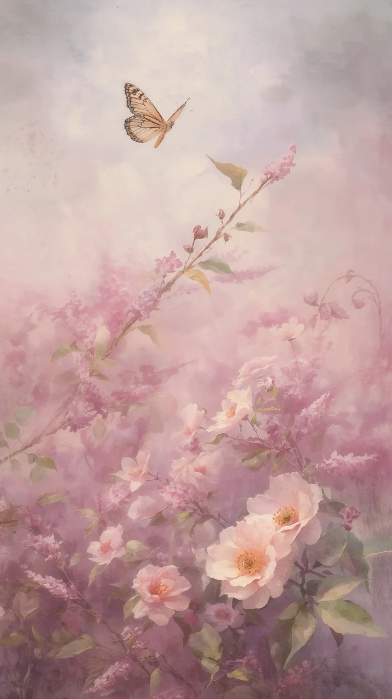 vintage-spring-painting-wallpapers-butterfly-garden-watercolor-4k-phone