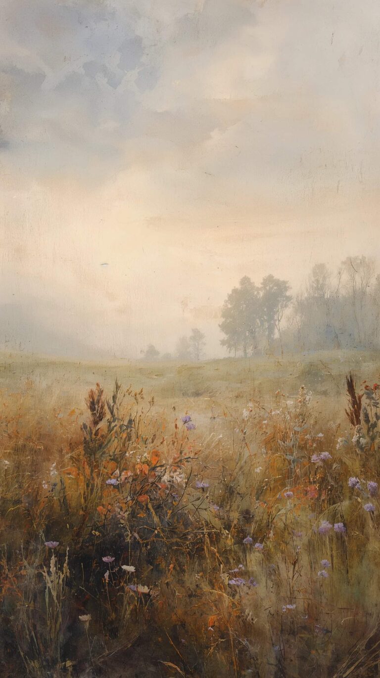 vintage-spring-painting-wallpapers-meadow-sunrise-mist-4k-phone