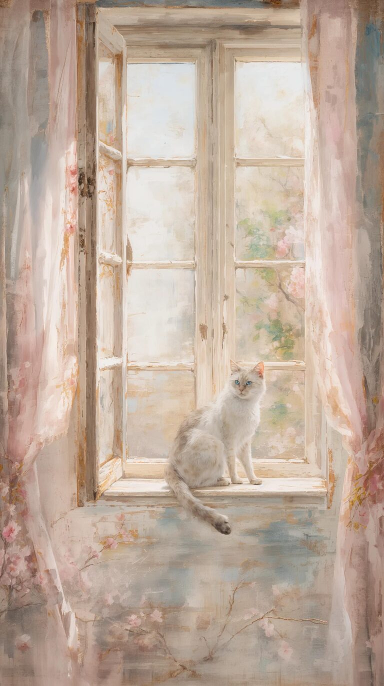 vintage-spring-painting-wallpapers-white-cat-window-light-4-phone