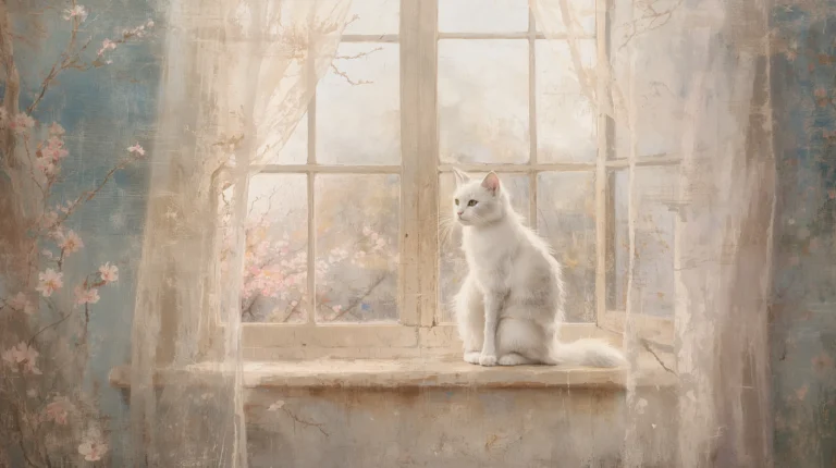 vintage-spring-painting-wallpapers-white-cat-window-light-4k-blue-laptop