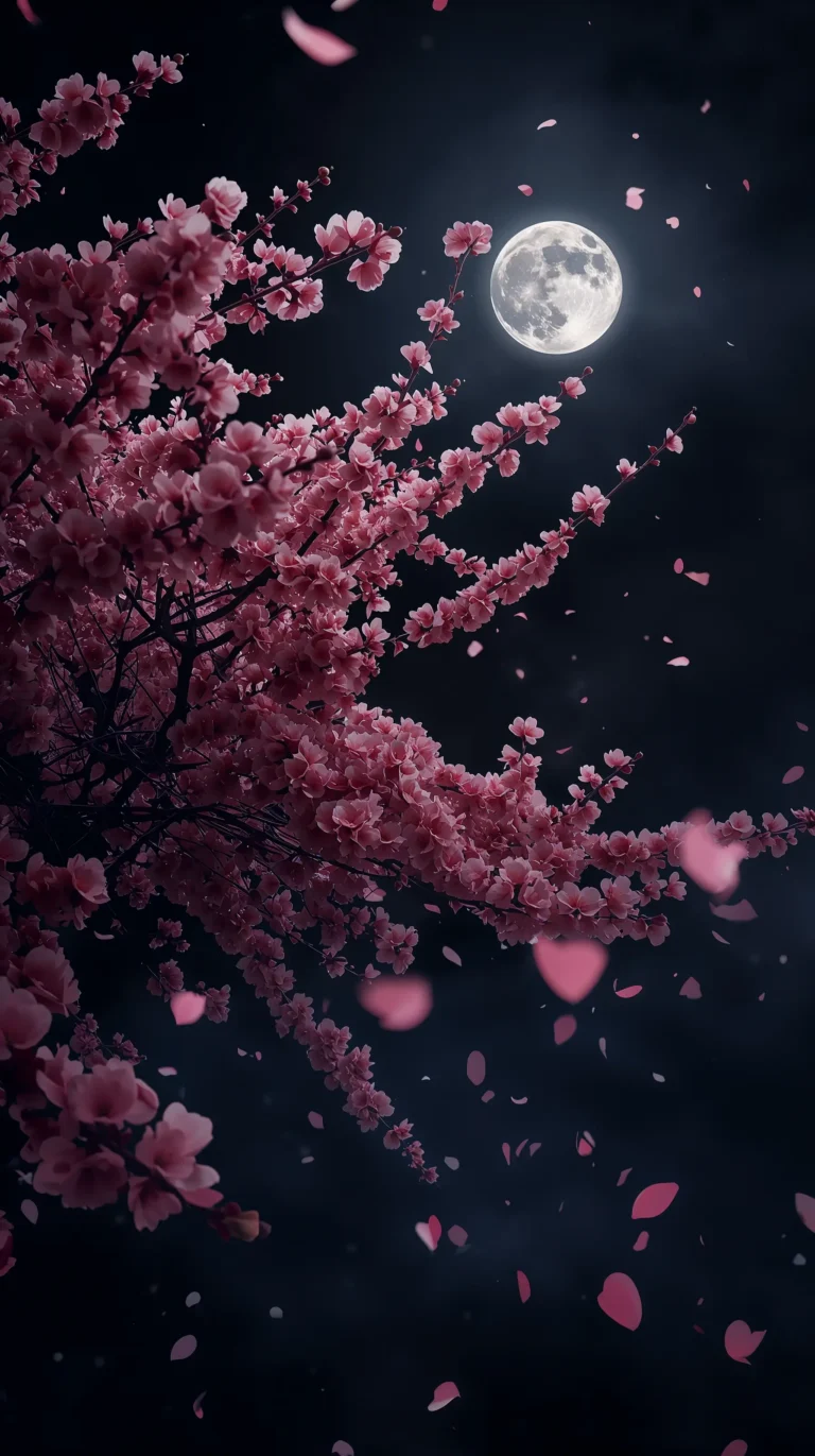 black-night-garden-moonlight-spring-wallpapers-cherry-blossom-path-phone-4k