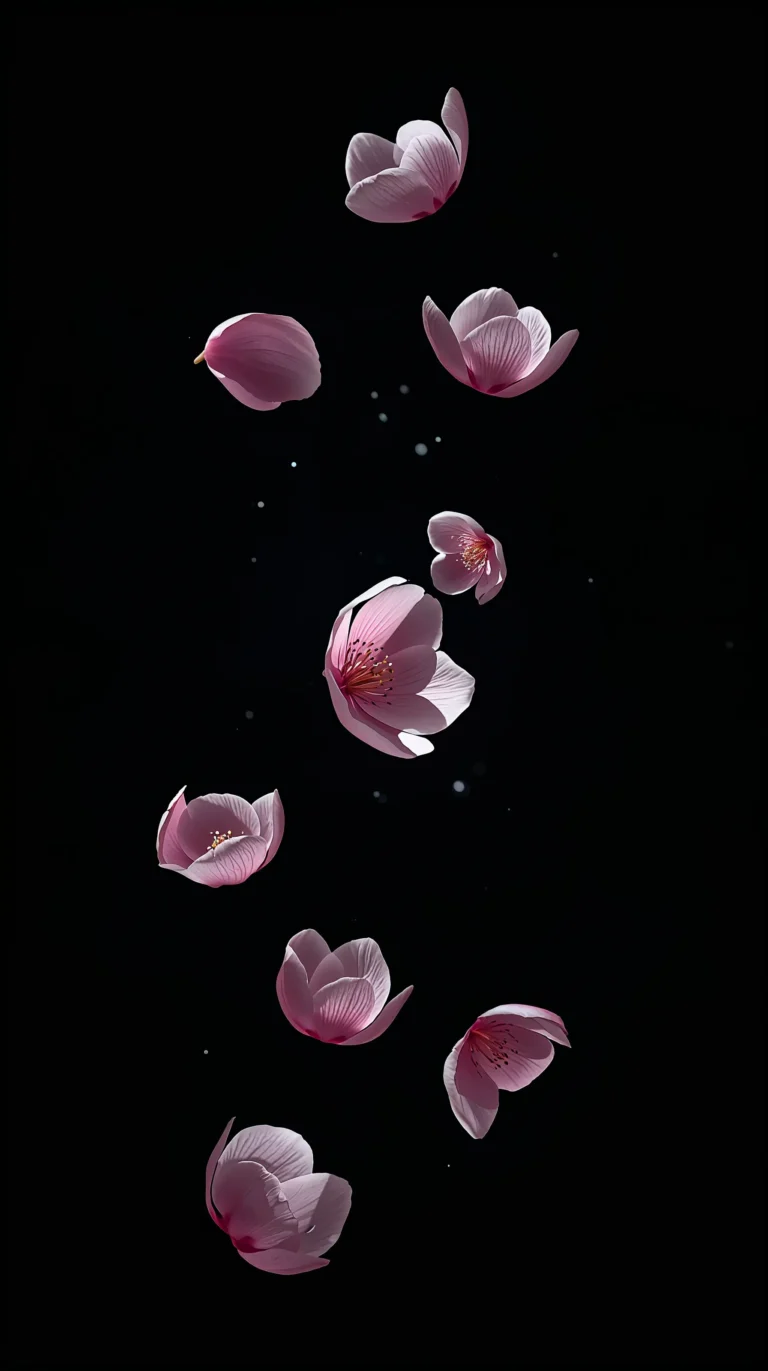 black-night-garden-moonlight-spring-wallpapers-floating-petals-phone-4k