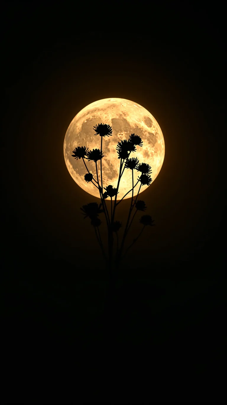 black-night-garden-moonlight-spring-wallpapers-moon-flower-silhouette-phone-4k