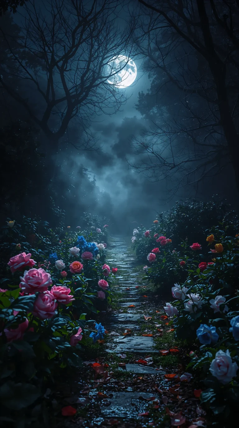 black-night-garden-moonlight-spring-wallpapers-night-garden-path-phone-4k