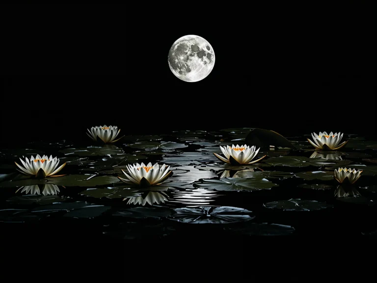 black-night-garden-moonlight-spring-wallpapers-water-lilies-ipad-4k