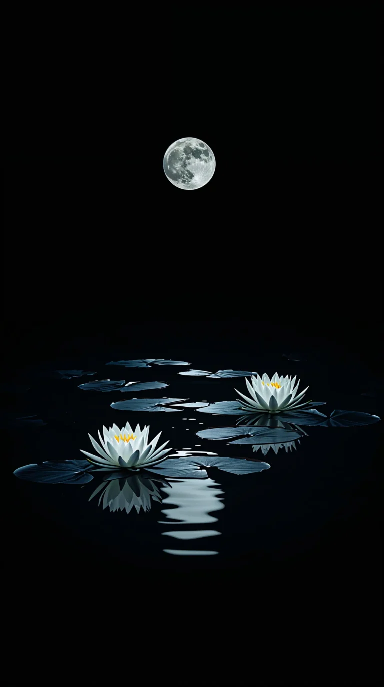 black-night-garden-moonlight-spring-wallpapers-water-lilies-phone-4k