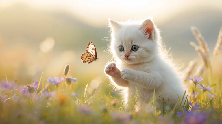 cute-wallpapers-for-laptop-kitten-butterfly-meadow-sunlight-4k