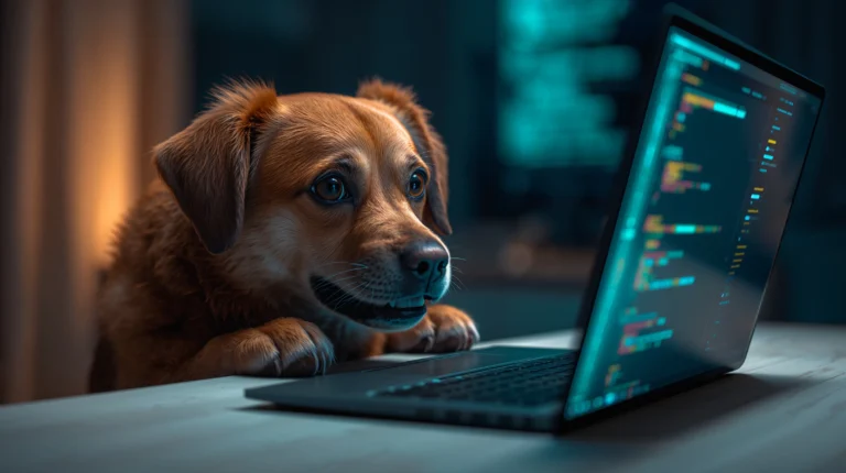 funny-office-animal-laptop-wallpapers-dog-working-on-laptop-focused