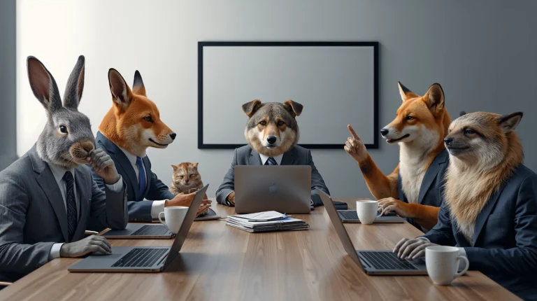funny-office-animal-laptop-wallpapers-team-meeting-personality-types-4k