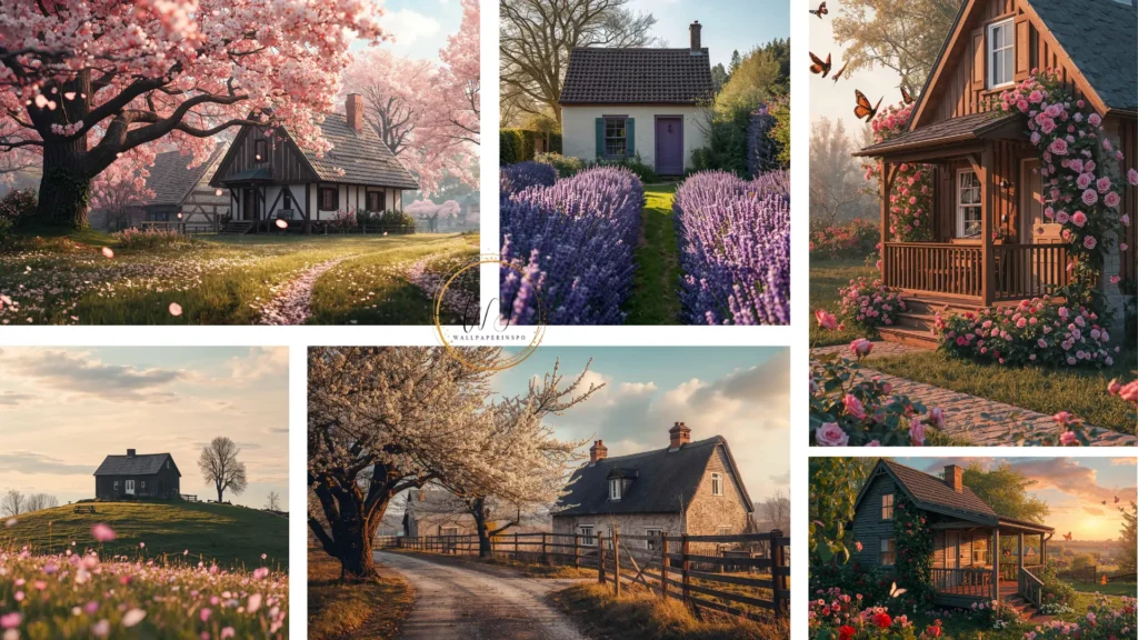 cozy spring cottages wallpapers collage
