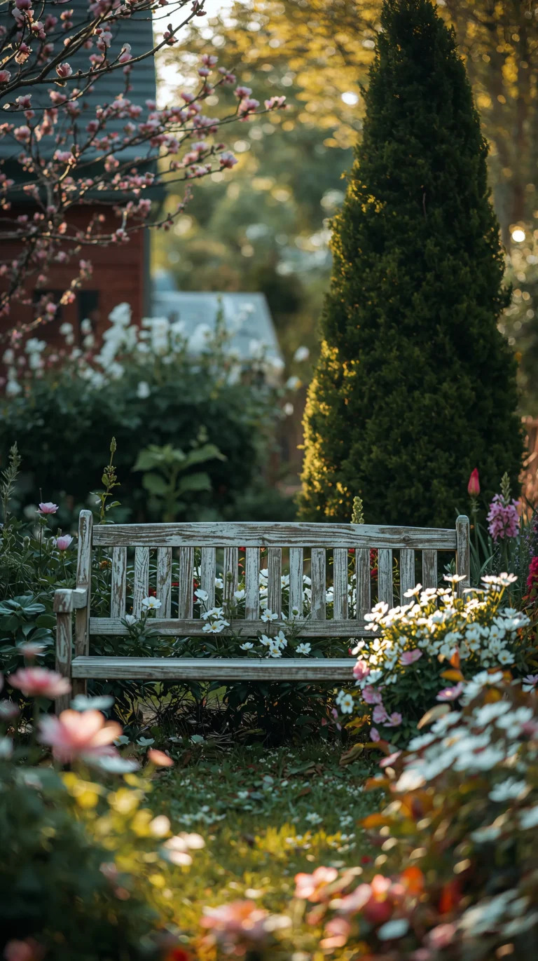 spring-garden-aesthetic-wallpapers-4k-cozy-backyard-bench-phone