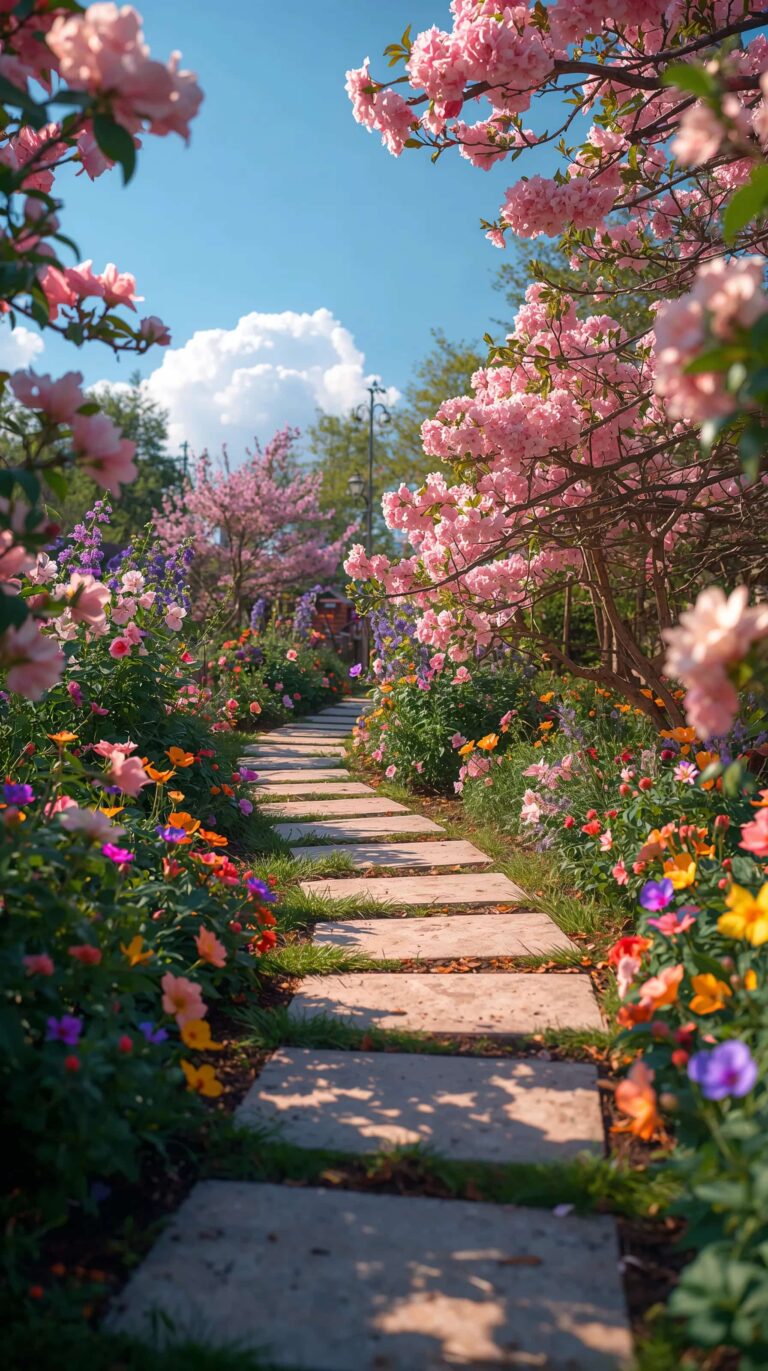 spring-garden-aesthetic-wallpapers-4k-garden-pathway-flowers-phone