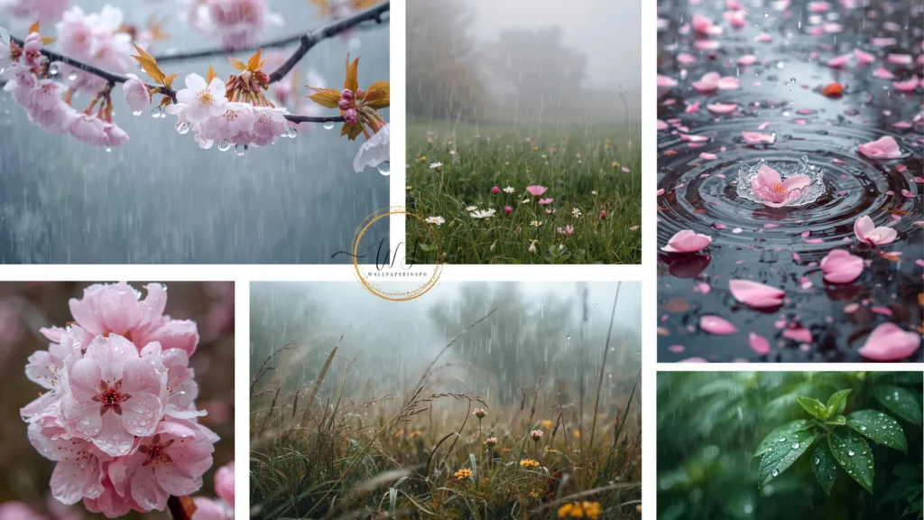 spring rain aesthetic wallpapers collage