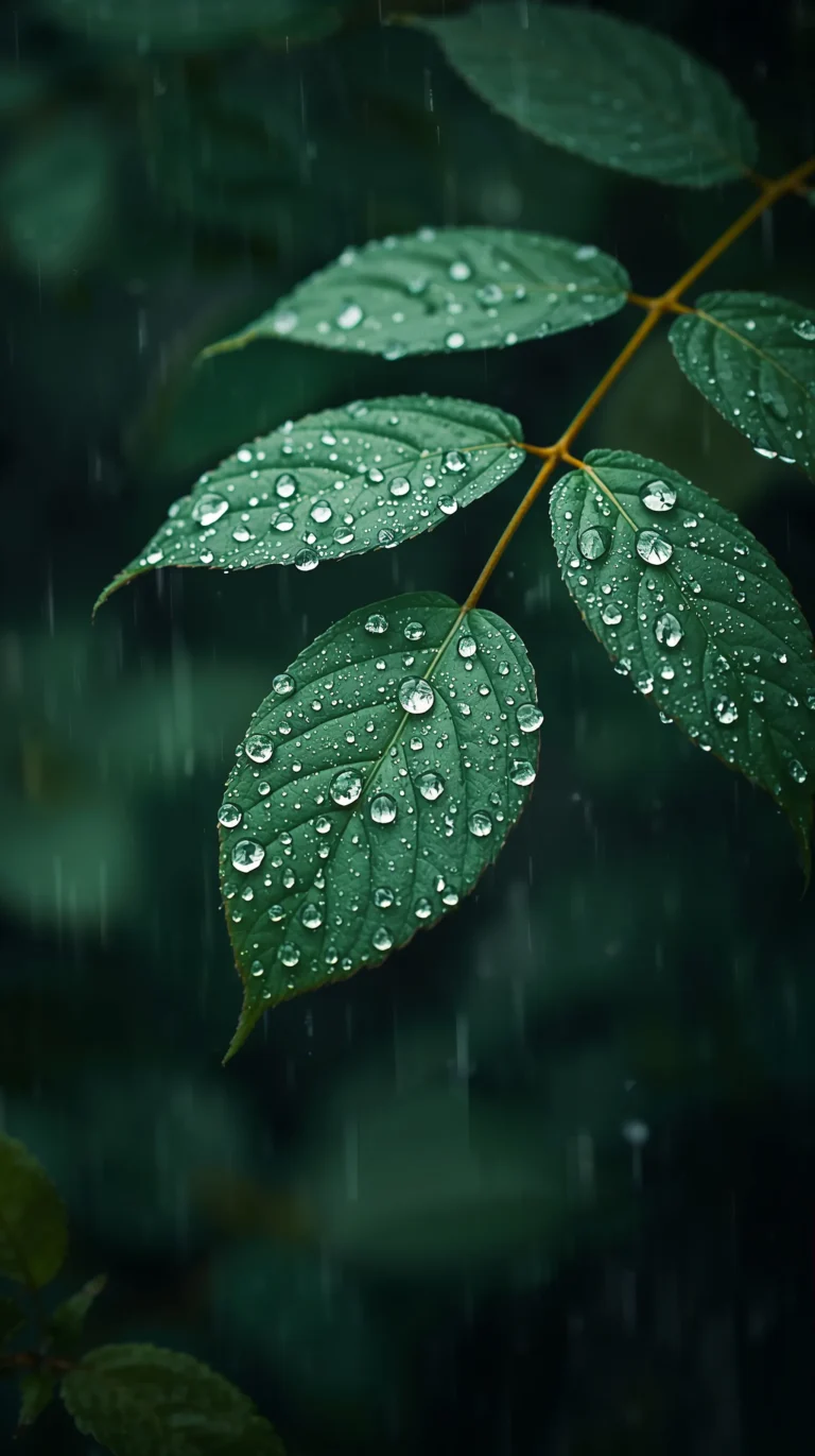 spring-rain-aesthetic-wallpapers-green-leaf-rain-droplets-phone