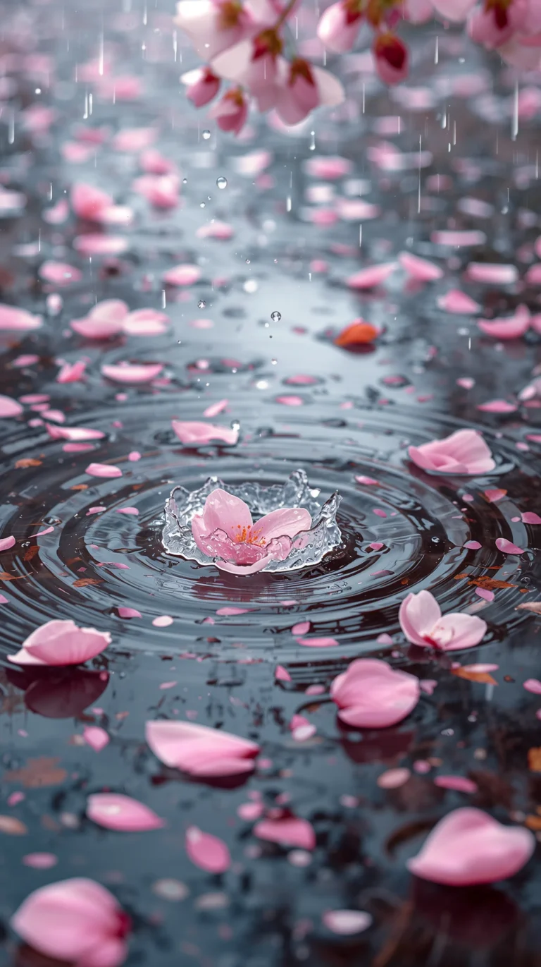 spring-rain-aesthetic-wallpapers-puddle-cherry-blossom-petals-phone