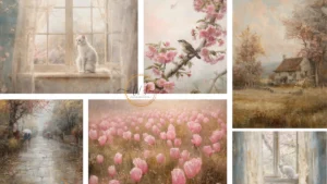 vintage spring painting wallpapers collage