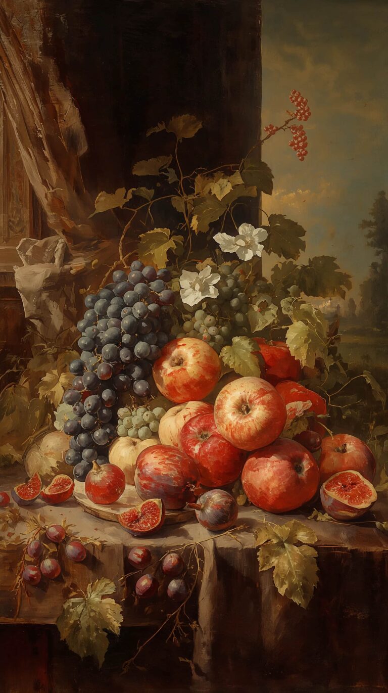 vintage-still-life-painting-wallpapers-dutch-fruit-apples-grapes-figs-4k-phone