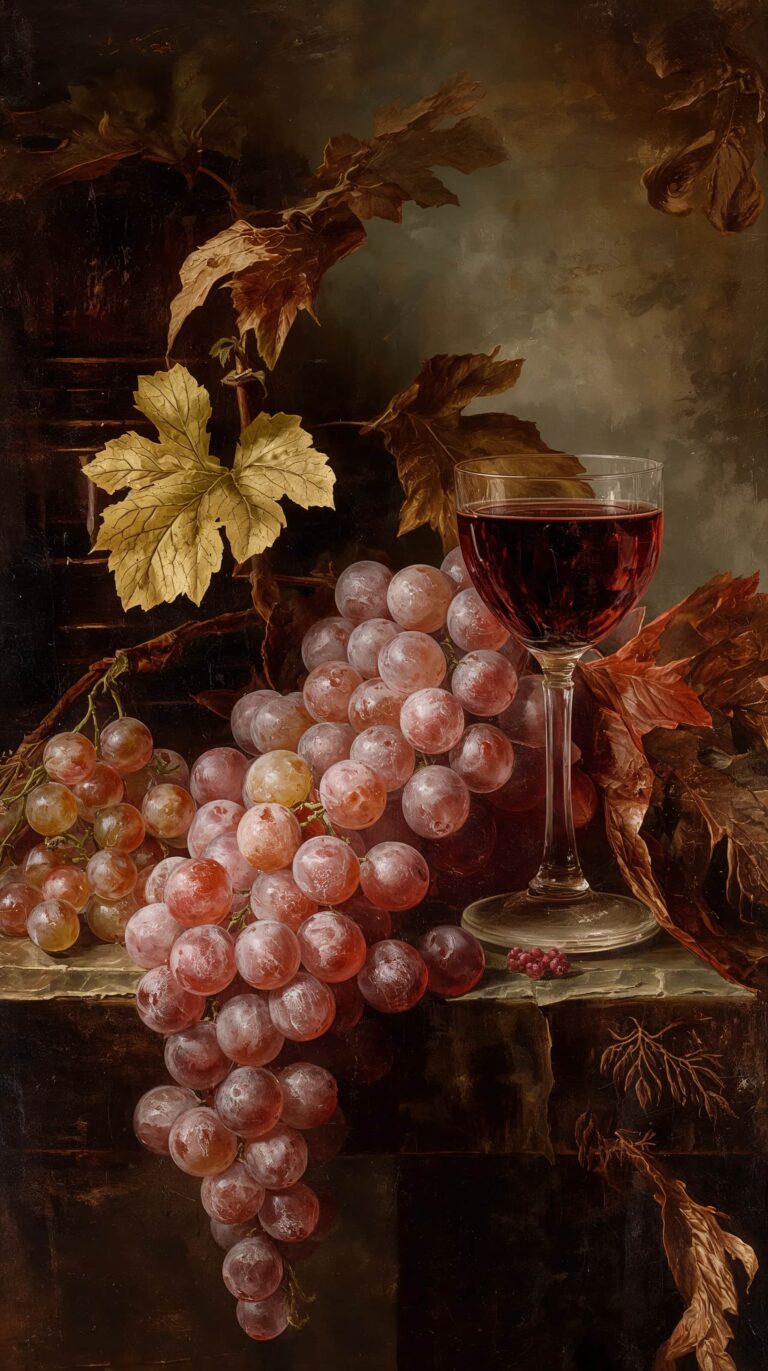 vintage-still-life-painting-wallpapers-grapes-wine-glass-baroque-4k-phone