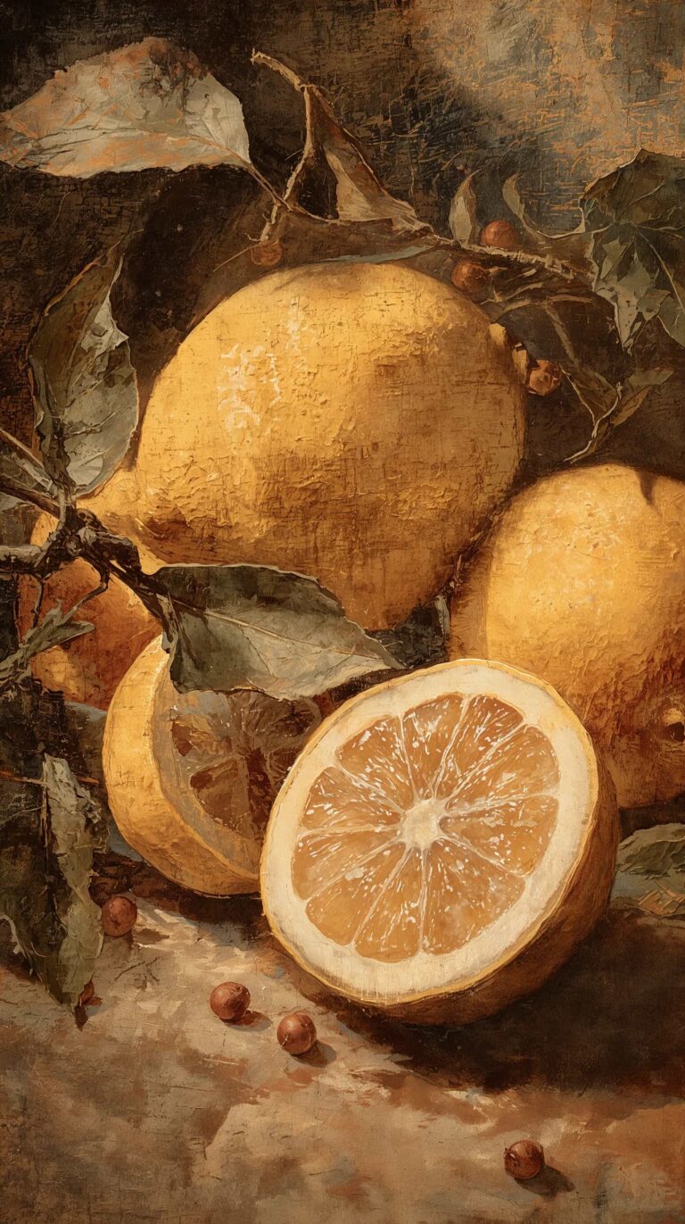 vintage-still-life-painting-wallpapers-macro-sliced-lemons-texture-4k-phone