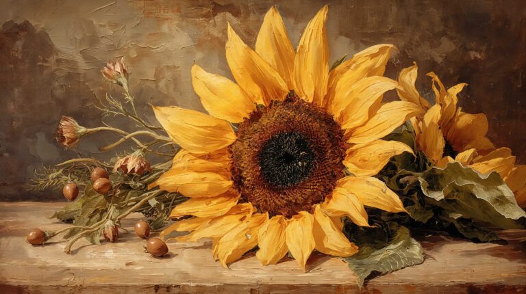 vintage-still-life-painting-wallpapers-macro-sunflower-detail-golden-4k-laptop