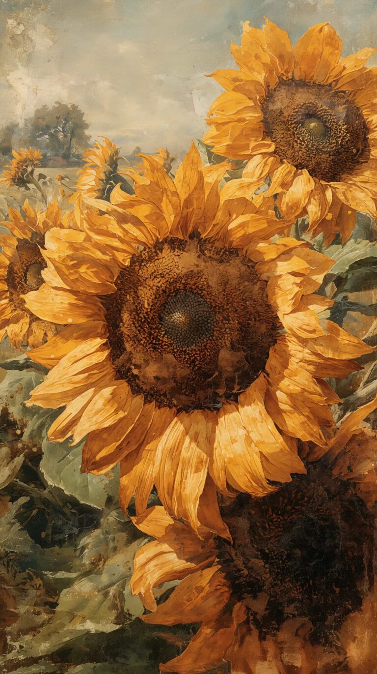 vintage-still-life-painting-wallpapers-macro-sunflower-detail-golden-4k-phone