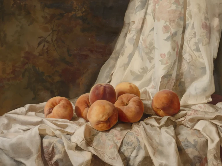 vintage-still-life-painting-wallpapers-peaches-fabric-soft-light-4k-ipad