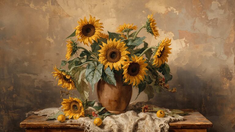 vintage-still-life-painting-wallpapers-sunflower-warm-light-rustic-4k-laptop