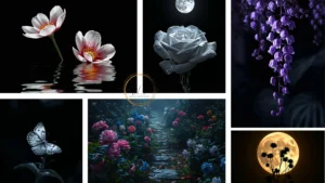 black night garden moonlight collage wallpaperinspo.com