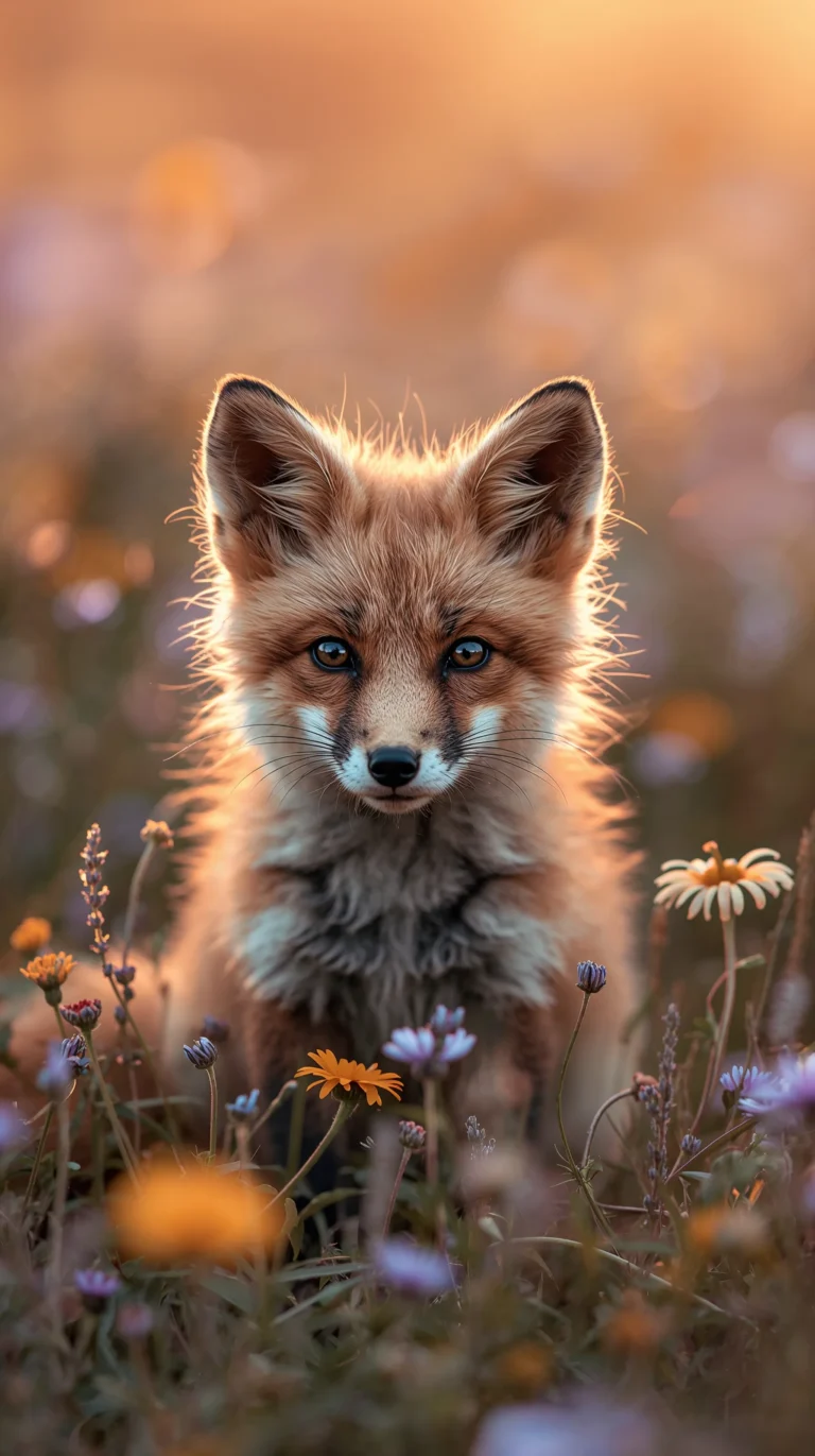 cute-animal-summer-wallpapers-fox-wildflowers-phone