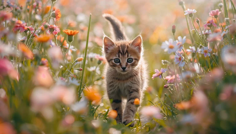 cute-animal-summer-wallpapers-kitten-flower-field-laptop