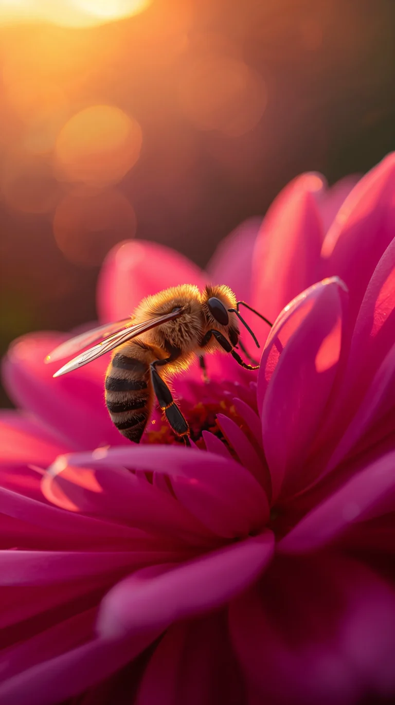 golden-hour-spring-wallpapers-bee-flower-macro-light-4k-phone