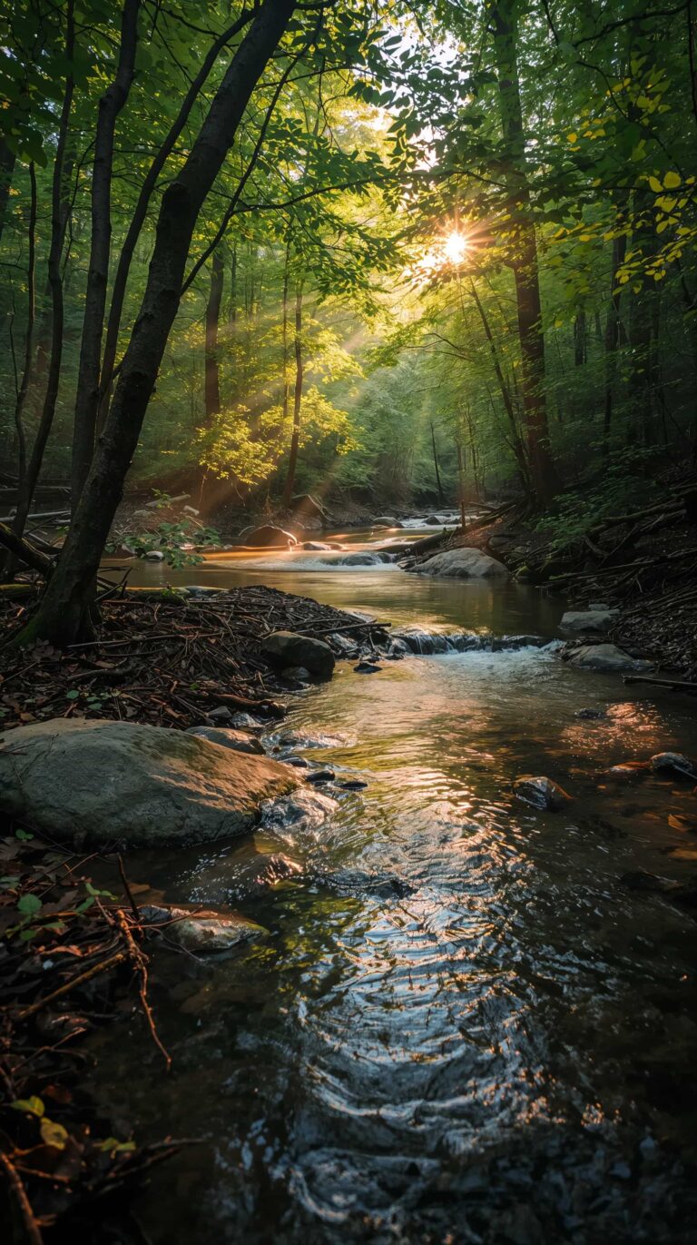 golden-hour-spring-wallpapers-forest-stream-sunlight-4k-phone