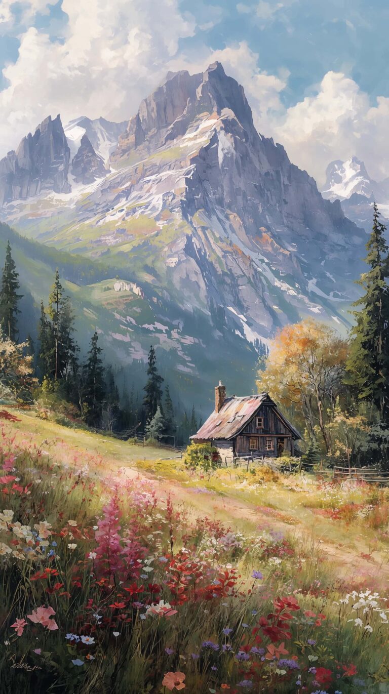 spring-mountain-painting-wallpapers-4k-cozy-cottage-scene-phone