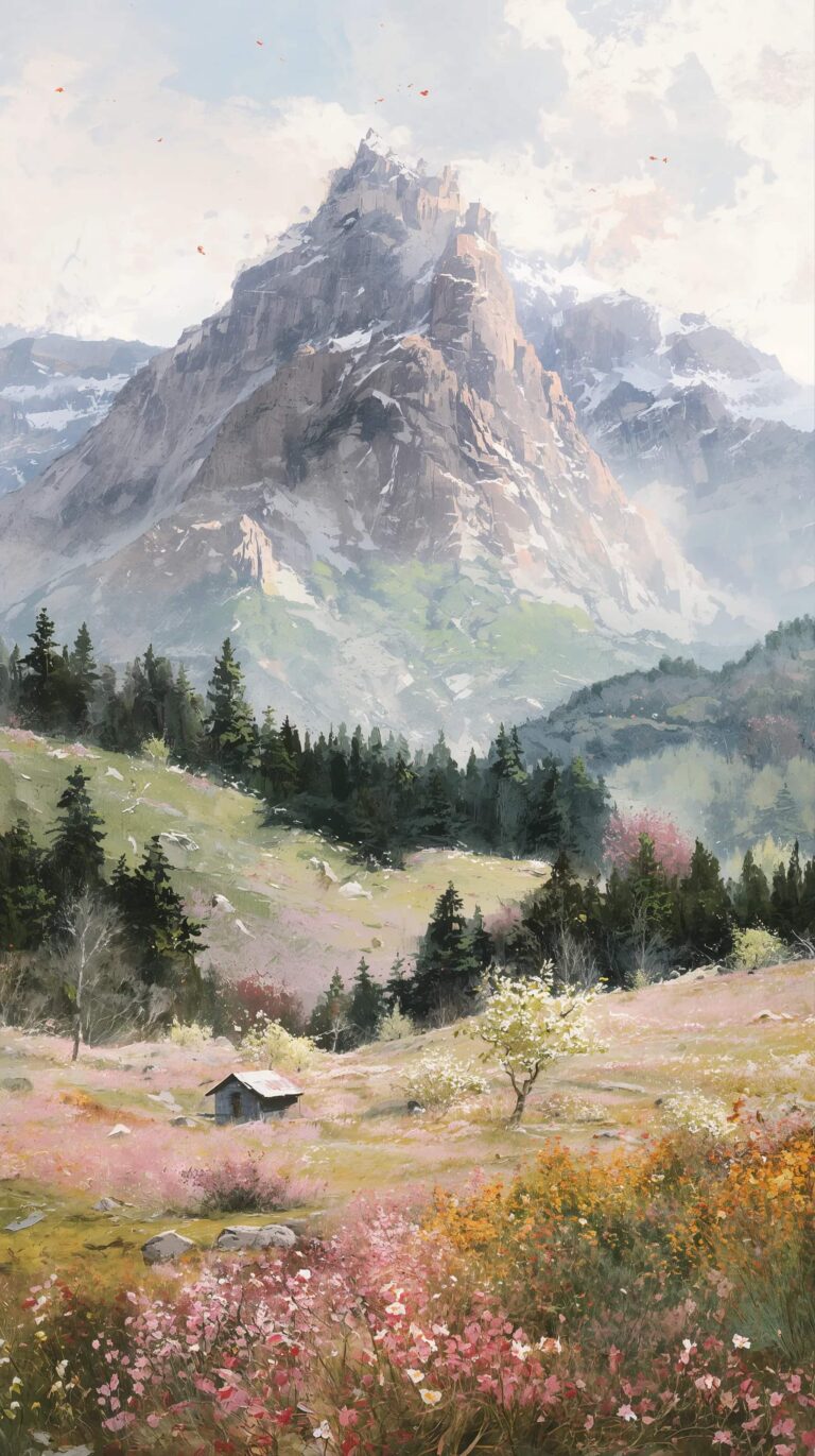 spring-mountain-painting-wallpapers-4k-dreamy-pink-sunrise-phone