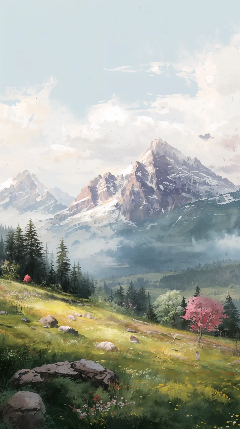 spring-mountain-painting-wallpapers-4k-light-blue-airy-scene-phone