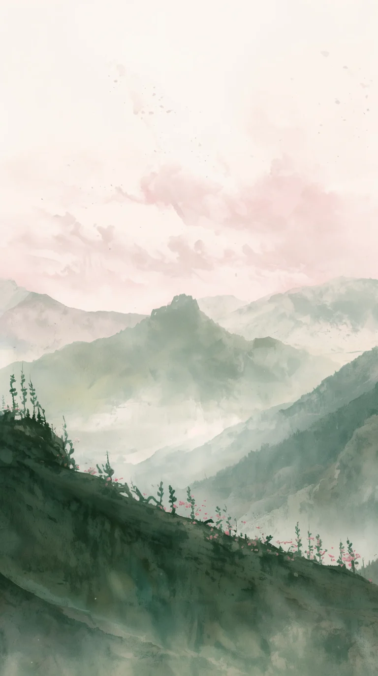spring-mountain-painting-wallpapers-4k-minimal-watercolor-mountains-phone
