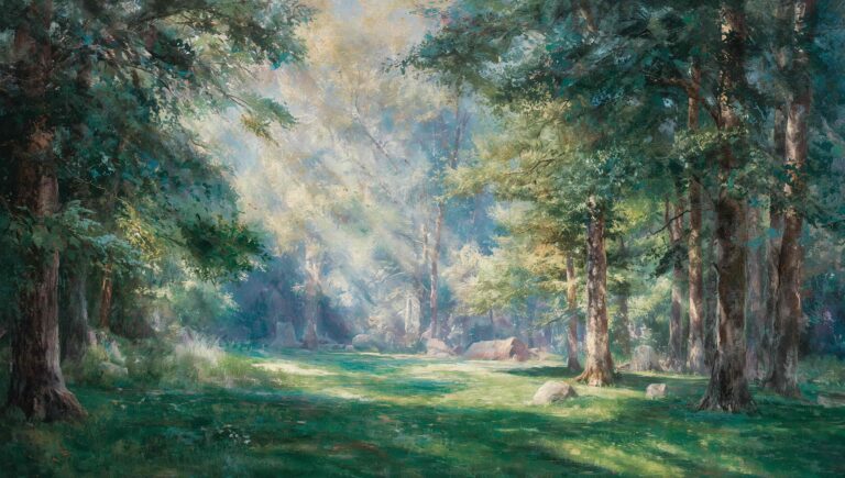 summer-landscape-painting-wallpapers-aesthetic-forest-light-rays-summer-laptop