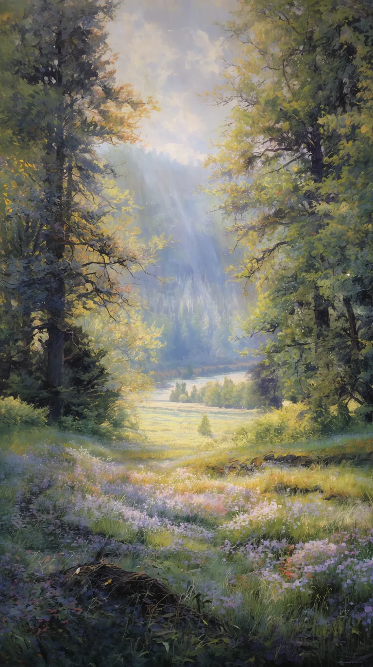 summer-landscape-painting-wallpapers-aesthetic-forest-light-rays-summer-phone