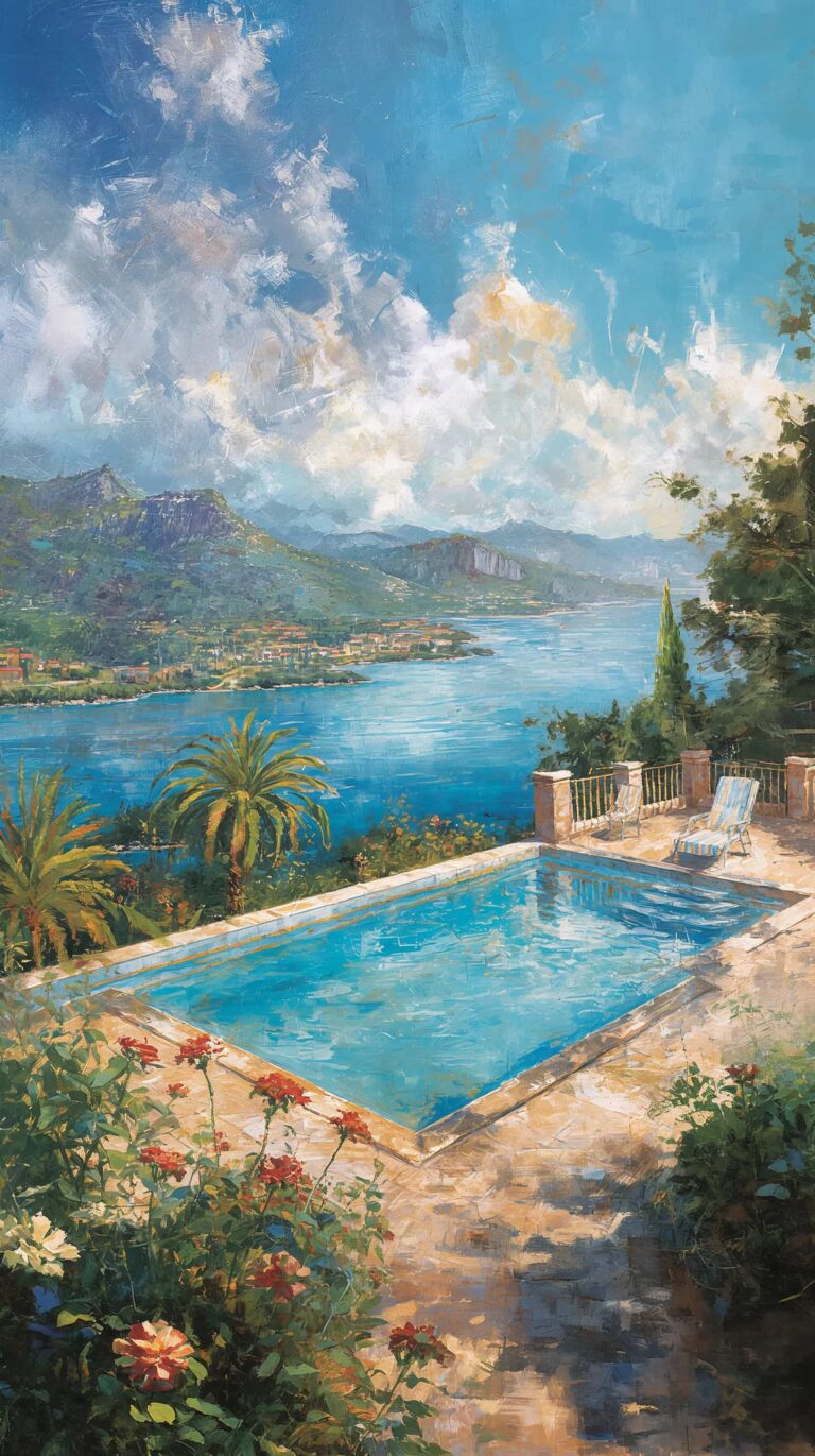 summer-landscape-painting-wallpapers-aesthetic-garden-pool-view-phone