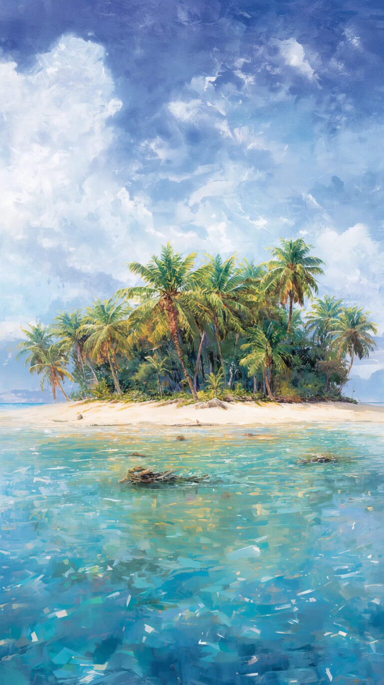 summer-landscape-painting-wallpapers-aesthetic-tropical-island-beach-phone