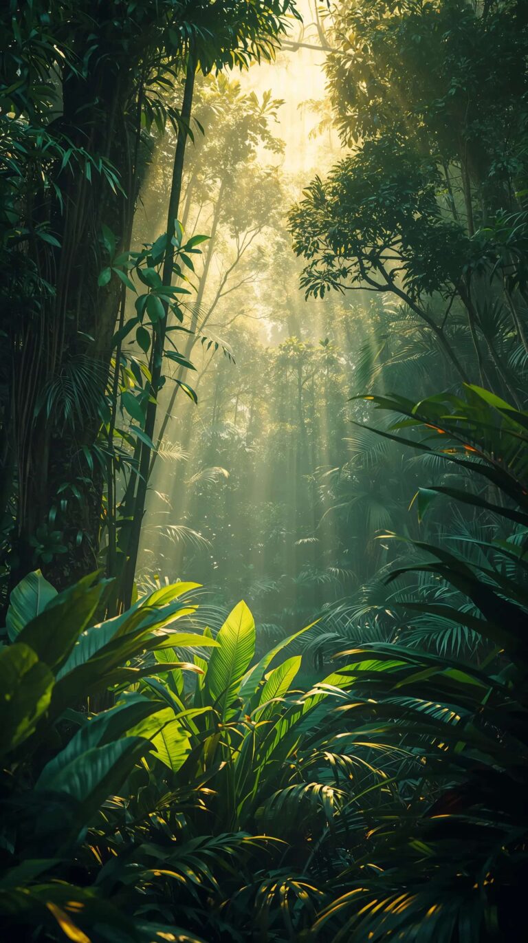 tropical-summer-wallpapers-4k-jungle-sunlight-rays-green-mist-phone